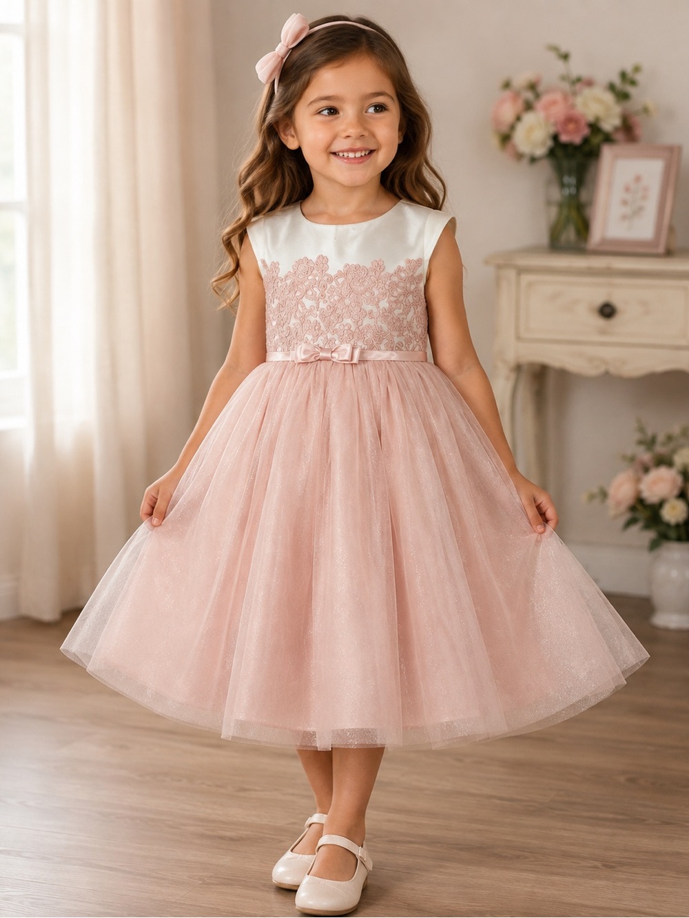 Jona Michelle Pink and Ivory Lace Tulle Party Dress